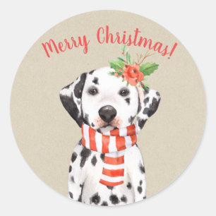 Sticker Rond Chien Dalmatien Noël Pays Fête Traditionnel