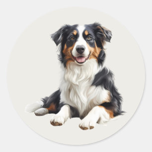 Sticker Rond Chien de berger australien mignon et heureux