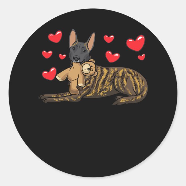 Sticker Rond Chien De Berger Néerlandais Avec Animal Stuffé Et  (Devant)