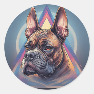 Sticker Rond Chien de boîte avec Arrière - plan géométrique