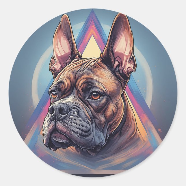 Sticker Rond Chien de boîte avec Arrière - plan géométrique (Devant)