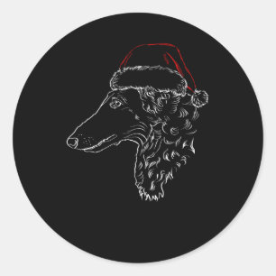 Sticker Rond Chien de Borzoi avec Santa Hat