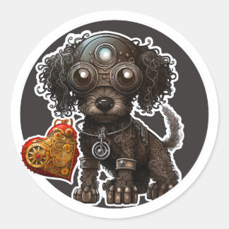 Sticker Rond Chien de caniche