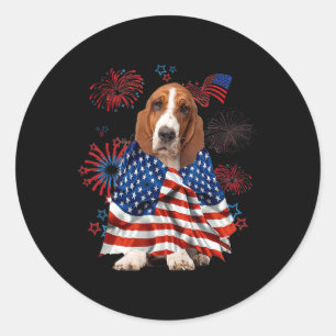 Sticker Rond Chien de chasse Bet Drapeau américain américain 4