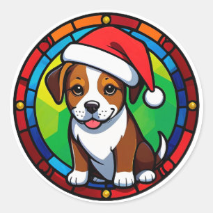 Sticker Rond Chien de dessin animé de Noël festif