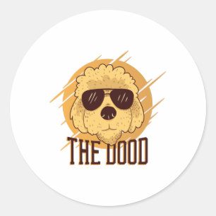 Sticker Rond Chien de Goldendoodle Cool
