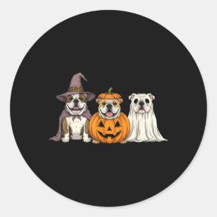 Sticker Rond Chien de Halloween Citrouille Bulldog Anglais Fant