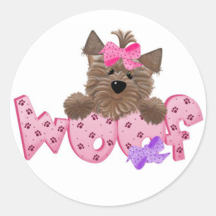 Sticker Rond Chien de laine rose
