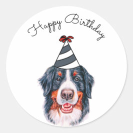 Sticker Rond Chien de montagne bernois avec Casquette de fête