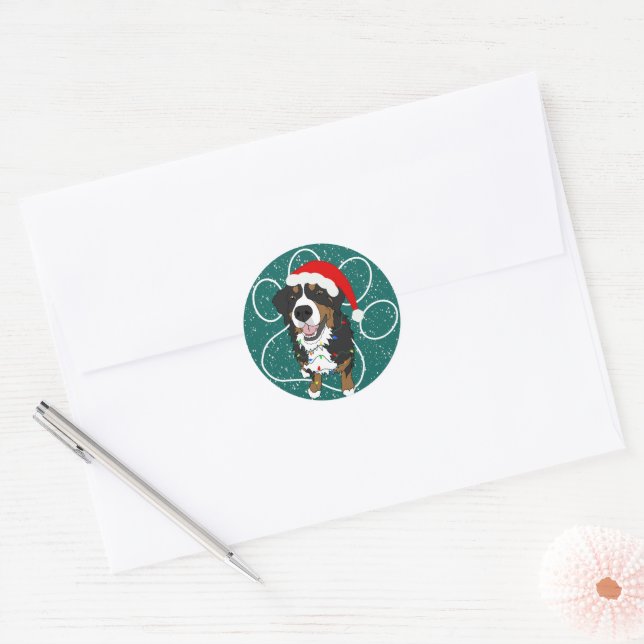 Sticker Rond Chien de montagne bernois de Noël (Enveloppe)