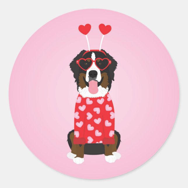Sticker Rond Chien de montagne de Saint-Valentin Bernese (Devant)
