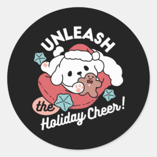 Sticker Rond Chien de Noël à Santa Hat - Jour de Noël pour Anim