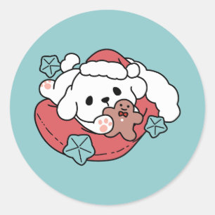 Sticker Rond Chien de Noël à Santa Hat - Jour de Noël pour Anim