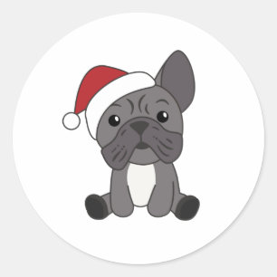 Sticker Rond Chien de Noël Animaux d'hiver de neige