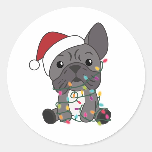 Sticker Rond Chien de Noël Animaux d'hiver de neige (Devant)