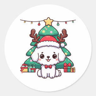Sticker Rond Chien de Noël - Chien de Noël