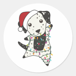 Sticker Rond Chien de Noël Dalmatien Animaux d'hiver Chiens