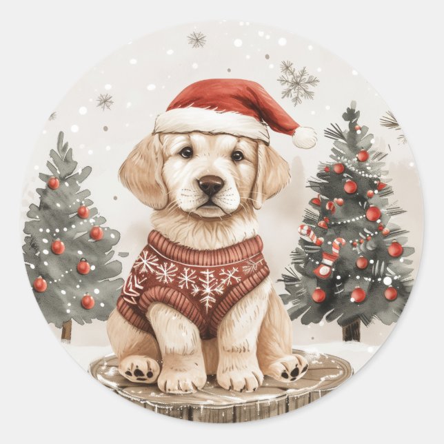 Sticker Rond Chien de Noël du Labrador Retriever (Devant)