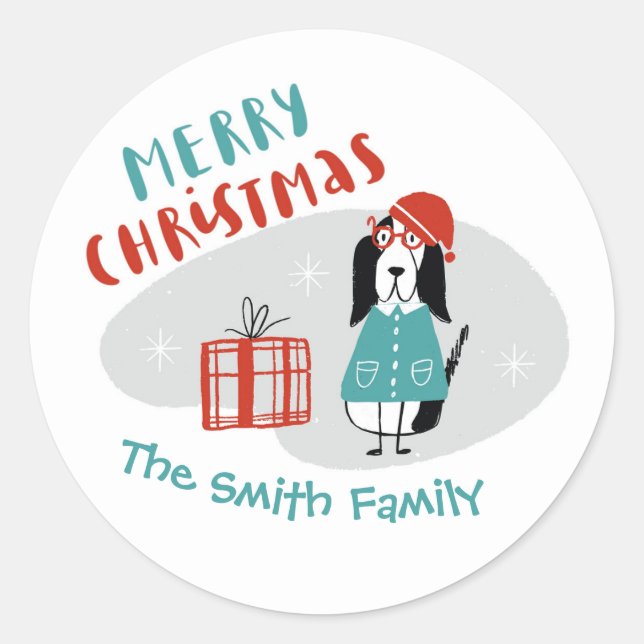 Sticker Rond Chien de Noël personnalisé (Devant)