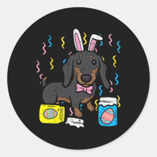 Sticker Rond Chien de Pâques Dachsund Bunny Boeuf mignon Filles
