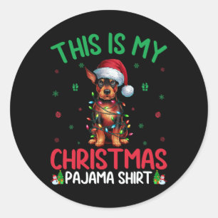 Sticker Rond Chien de Père Noël Miniature Pinscher de l'arbre d