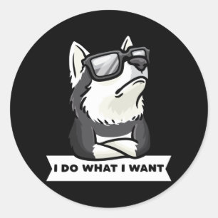 Sticker Rond Chien de Pomsky têné drôle