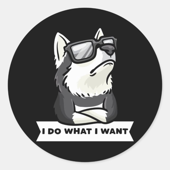 Sticker Rond Chien de Pomsky têné drôle (Devant)