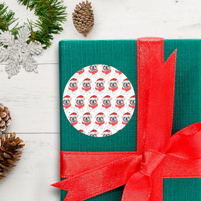 Sticker Rond Chien de race anglaise Bulldog Noël (Créateur téléchargé)