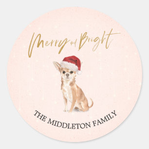 Sticker Rond Chien de Santa Hat Chihuahua Joyeux Noël