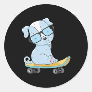 Sticker Rond Chien de skateboard Chiot Drôle Skateboard Chien M