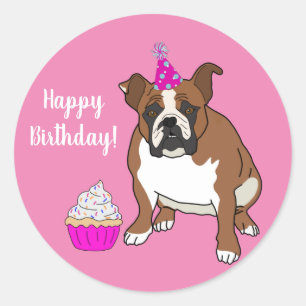 Sticker Rond Chien de taule anglais personnalisable Anniversair