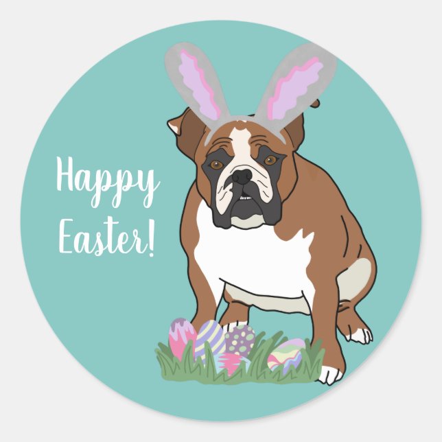 Sticker Rond Chien de taureau anglais personnalisable Pâques (Devant)