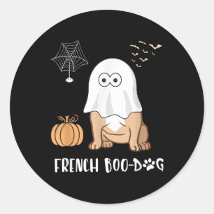 Sticker Rond Chien de taureau français Halloween mignon Boo-Dog