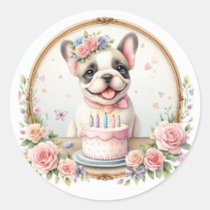 Sticker Rond Chien de taureau français mignon Pastel - Annivers