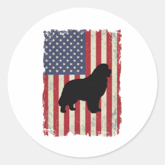 Sticker Rond Chien de Terre-Neuve patriotique Drapeau américain