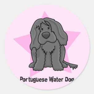 Sticker Rond Chien d'eau portugais d'étoile de Kawaii