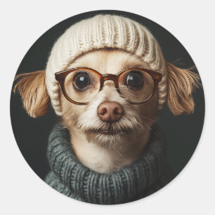 Sticker Rond Chien élégant en tenue confortable