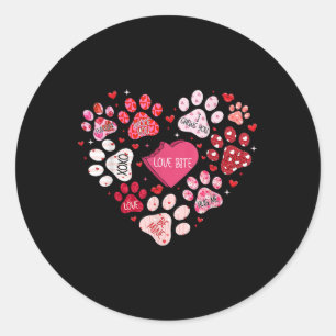 Sticker Rond Chien Empreinte de patte Coeur Valentines Jour Amo
