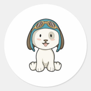 Sticker Rond Chien en Aviateur avec Casquette et lunettes