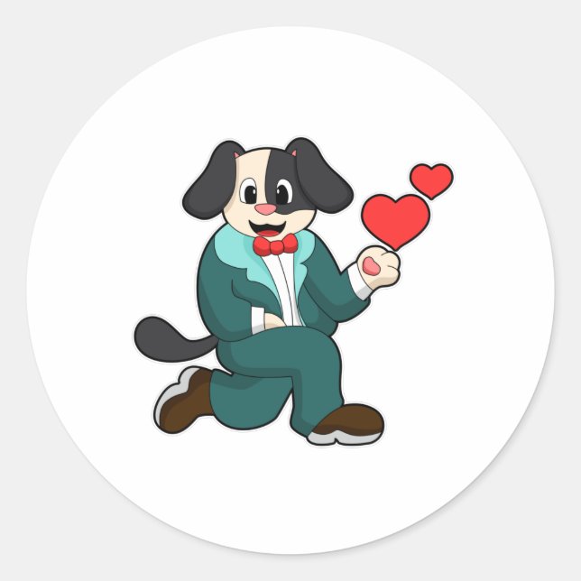 Sticker Rond Chien en chambre avec costume et Cravate (Devant)