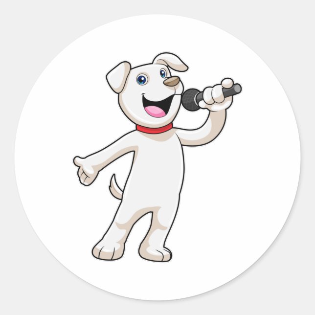 Sticker Rond Chien en chantant avec microphone (Devant)