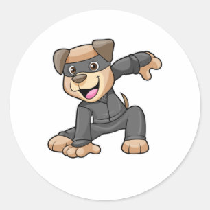 Sticker Rond Chien en costume Ninja