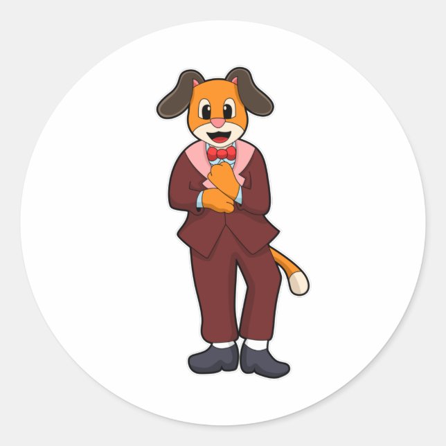 Sticker Rond Chien en marié avec costume (Devant)