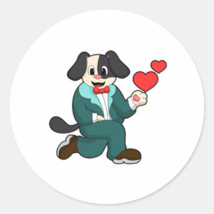 Sticker Rond Chien en marié avec costume et cravate