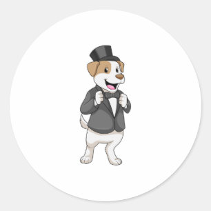 Sticker Rond Chien en marié avec ruban