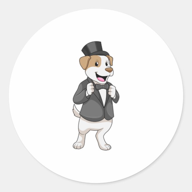 Sticker Rond Chien en marié avec ruban (Devant)
