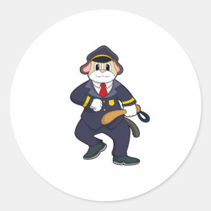 Sticker Rond Chien en policier avec uniforme de police