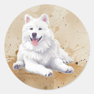 Sticker Rond Chien Esquimau Américain Animal de Compagnie