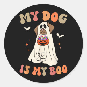 Sticker Rond Chien est Boo Fantôme Épouvantable Halloween Amate