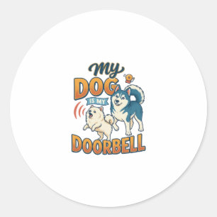 Sticker Rond Chien Est Sonnette Aboie Blanc Bleu_1